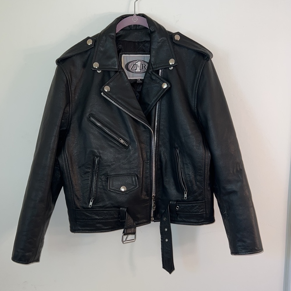 Womens Size 14 Vintage Black Leather Z1R Motorcycle Quilted Jacket